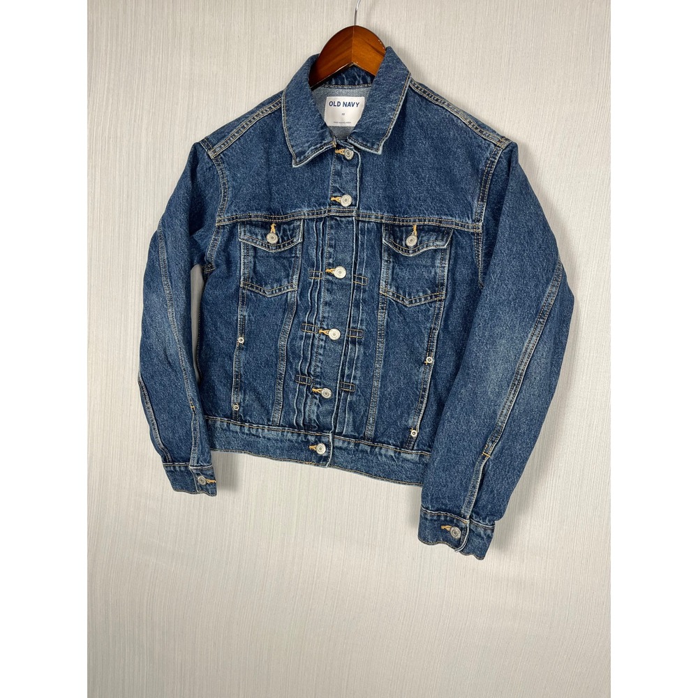 Old Navy Denim Jacket Women XS Blue Trucker Classic Cotton‎ Pleated Front Casual